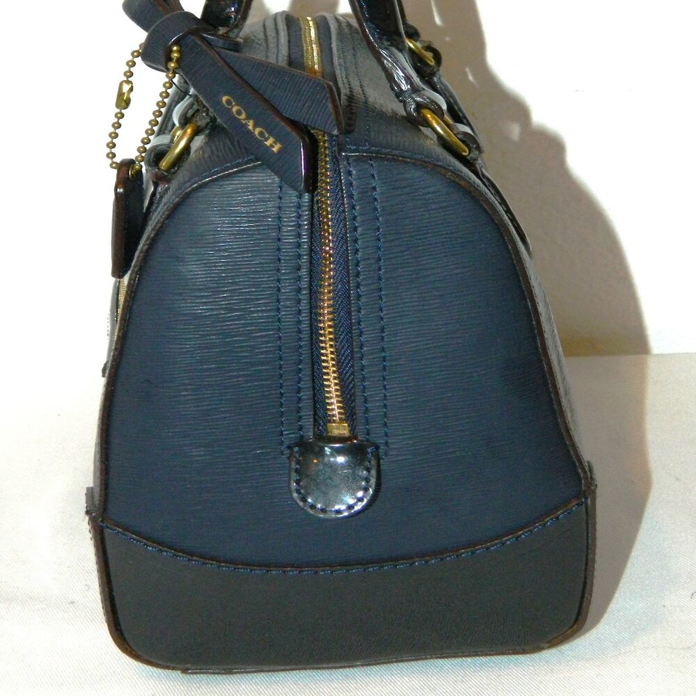 Coach Navy Textured Patent Leather Boston Bag - Picture 4 of 11
